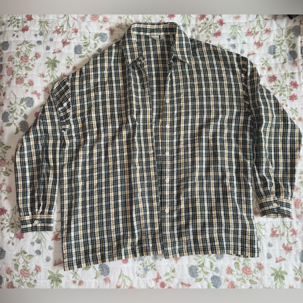 Twik Dark Green, Yellow, Dark Blue and White Plaid Button Down Shirt